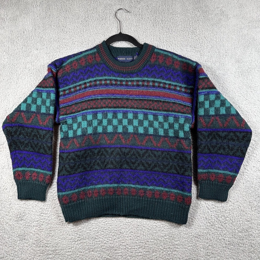 VTG Warren Scott Sweater Men‎ fit Wool Blend Geometric Grandpa Retro XL (fits S)